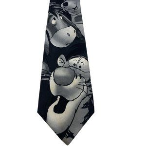 Disney Winnie The Pooh Themed Mens Tie Tigger Eeyore Black & Gray Necktie